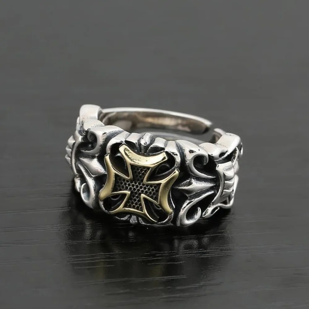 Gothic Trend New Punk Large Cross Ring Adjustable Size Fashionable Men\'s Personalized Design Street Retro Accessories