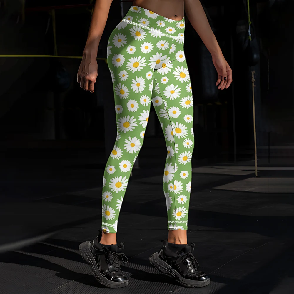 

3D Daisy Print Women's Yoga Pants Hight Waist Elastic Fitness Skinny Pants Womens Clothing Leggings Casual Breathable Pantalones