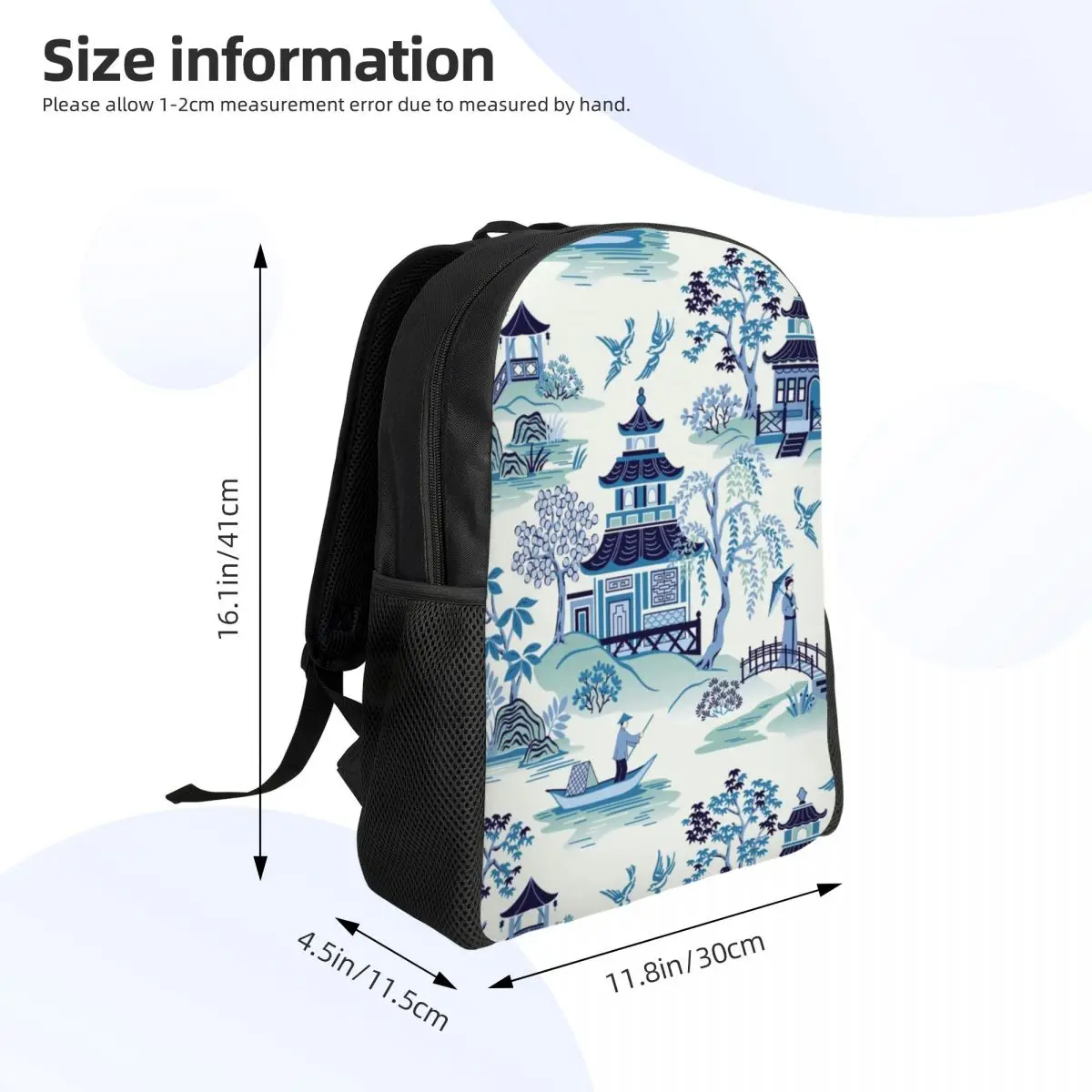 Mochila antiga personalizada de salgueiro, pagode chinês azul, bolsa casual para escola, faculdade, bolsas estilo oriental, homens e mulheres