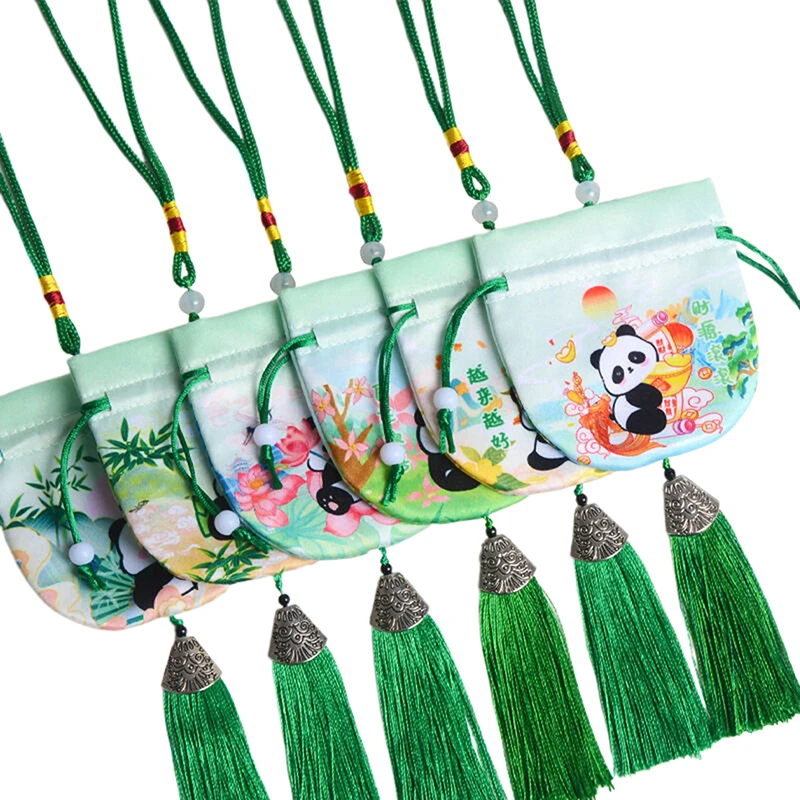 Sachet Empty Bag Chinese Style Jewelry Storage Bag Panda Pattern Embroidery Sachet Lucky Tassel Drawstring Bag