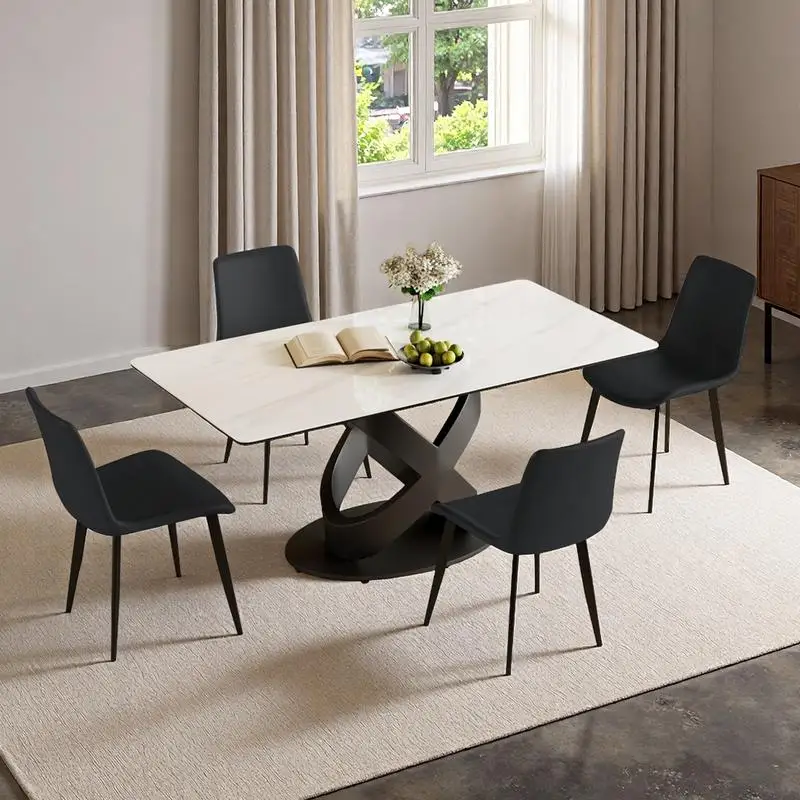 71 Inch Rectangular Dining Table with Sintered Stone Top and Carbon Steel Base, Modern Luxury White Dining Table for Dining and