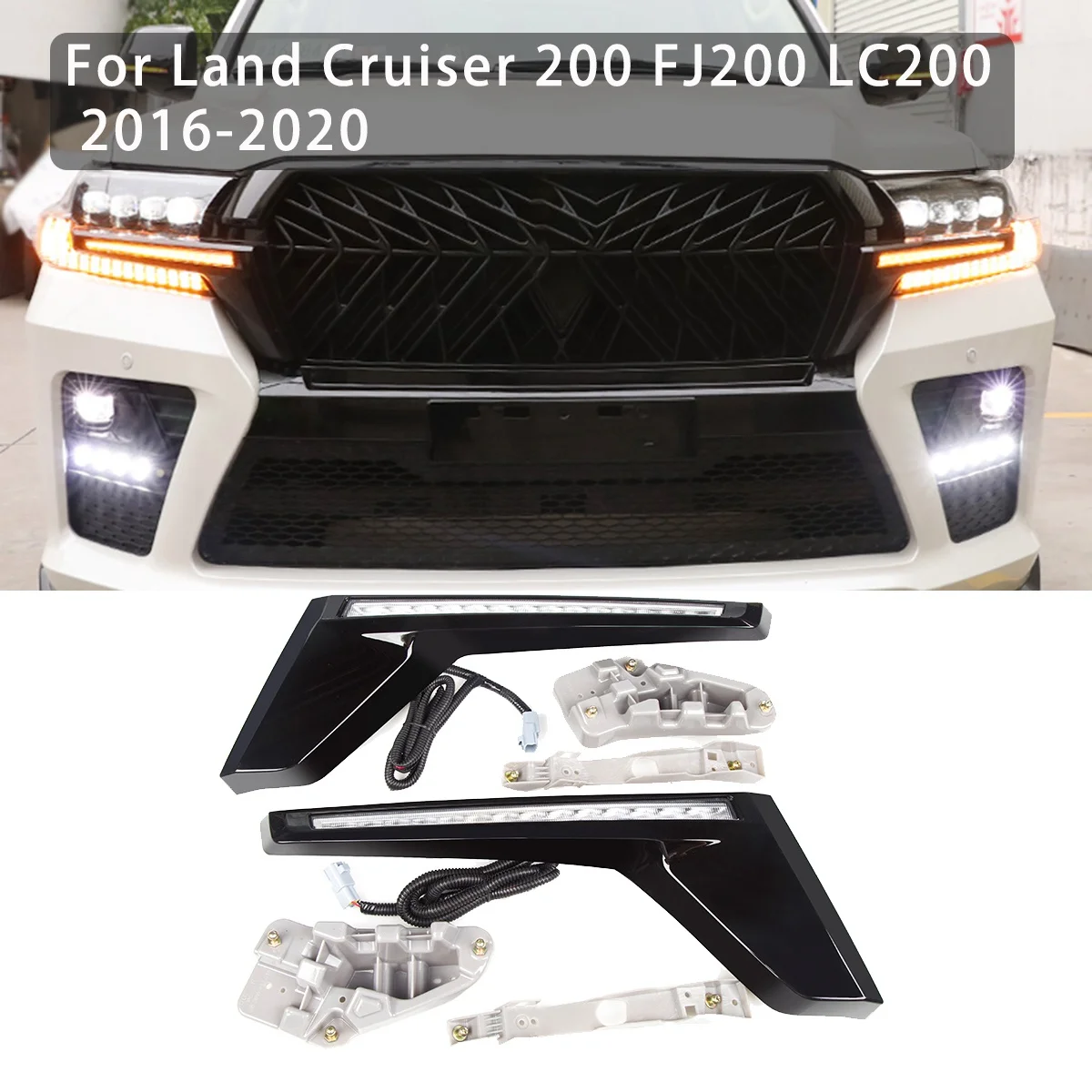 for Toyota Land Cruiser 200 FJ200 LC200 2016-2020 Front Grille LED DRL Daytime Running Light Driving Lamp W/Turn Signal