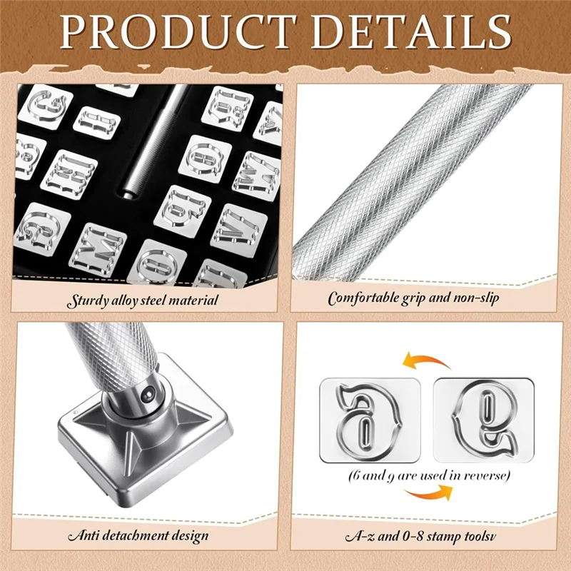 ABPR-Leather Stamping Tools Including Alphanumeric Capital Letter Craft With Punching Tools For DIY Leather Marking