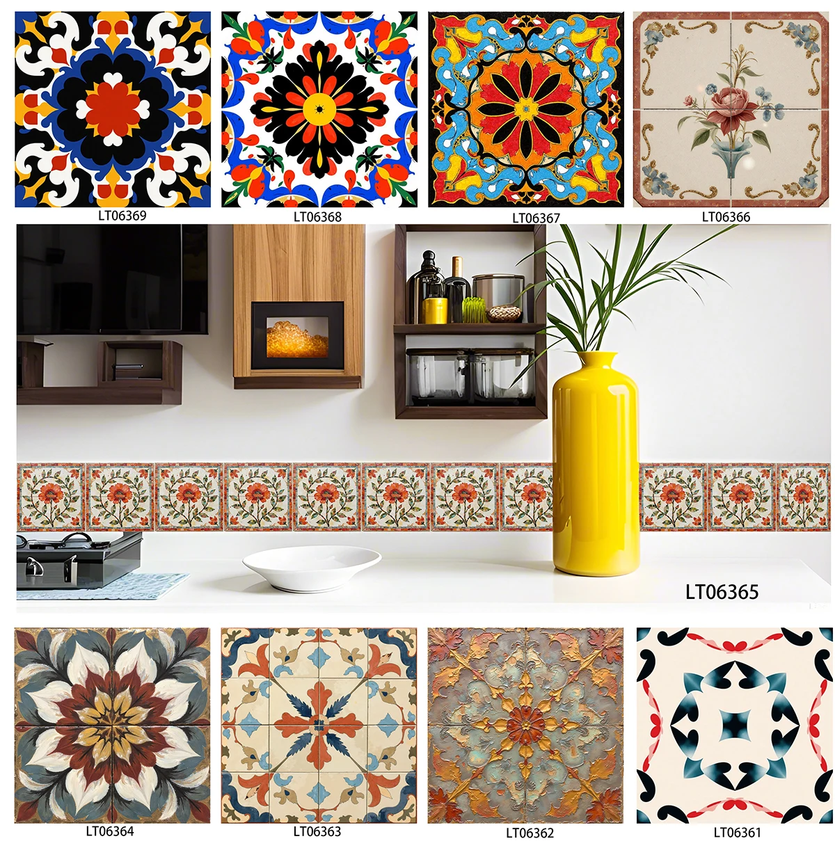 Neutral Geometric Tile Stickers Waterproof Removable Wall Decals for Kitchen Cabinet Stair Riser Skirting Home Decor