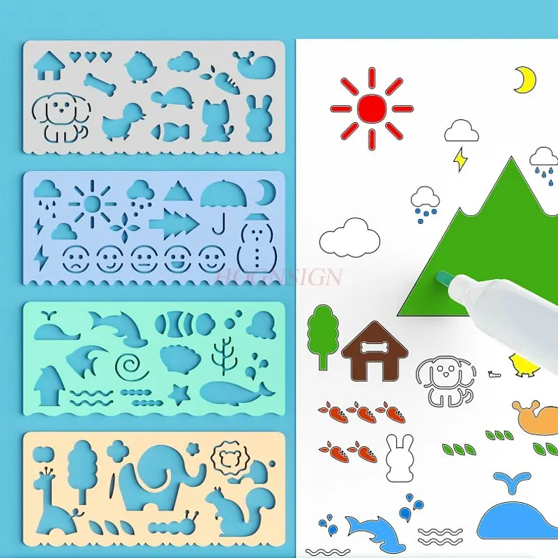 Régua multifuncional 7 tamanhos para estudantes, régua versátil e versátil, régua de desenho, régua de modelo de pôster copiada à mão