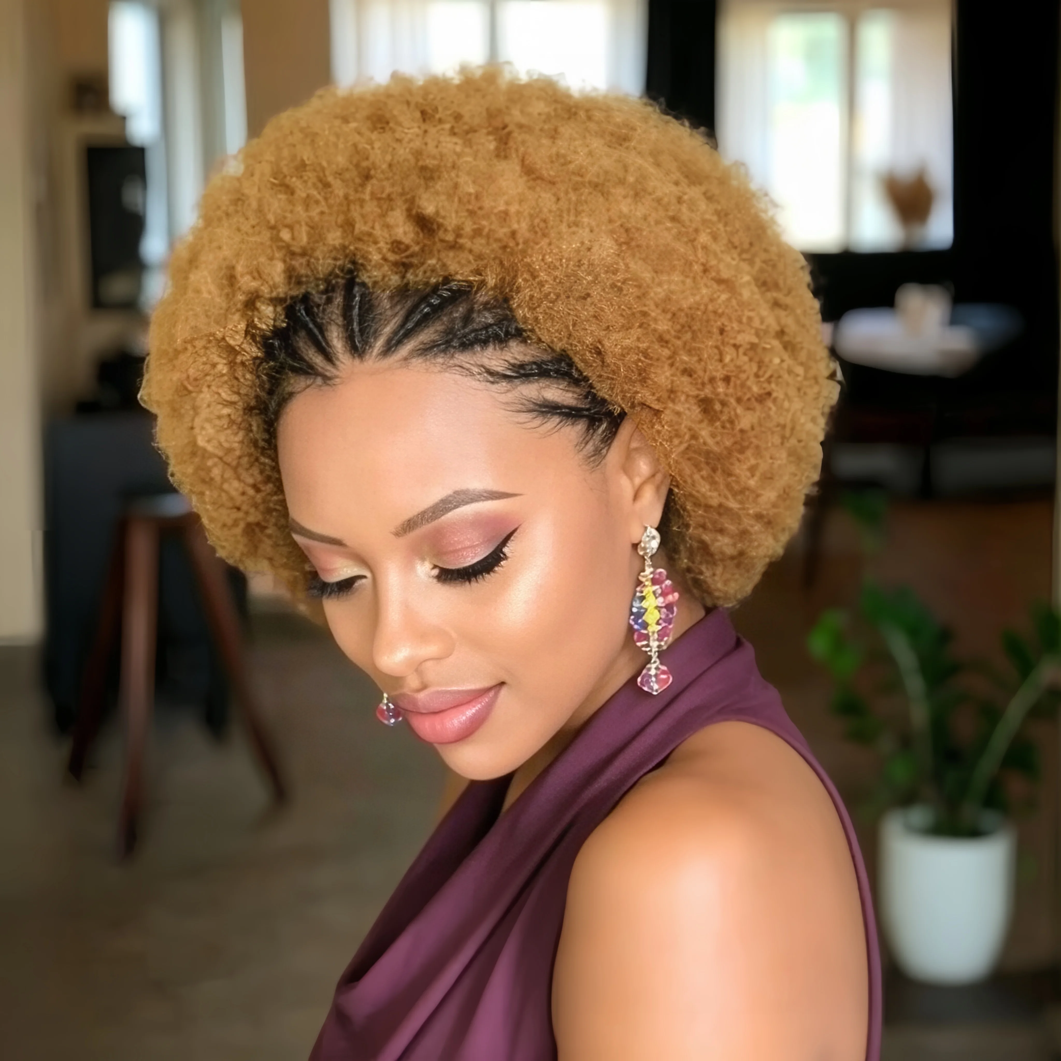 

Afro Kinky Curly 13x4 Transparent Lace Front Wig Brazilian Human Hair Braided Blend Hair Short Curly Wig Pre-Plucked For Women