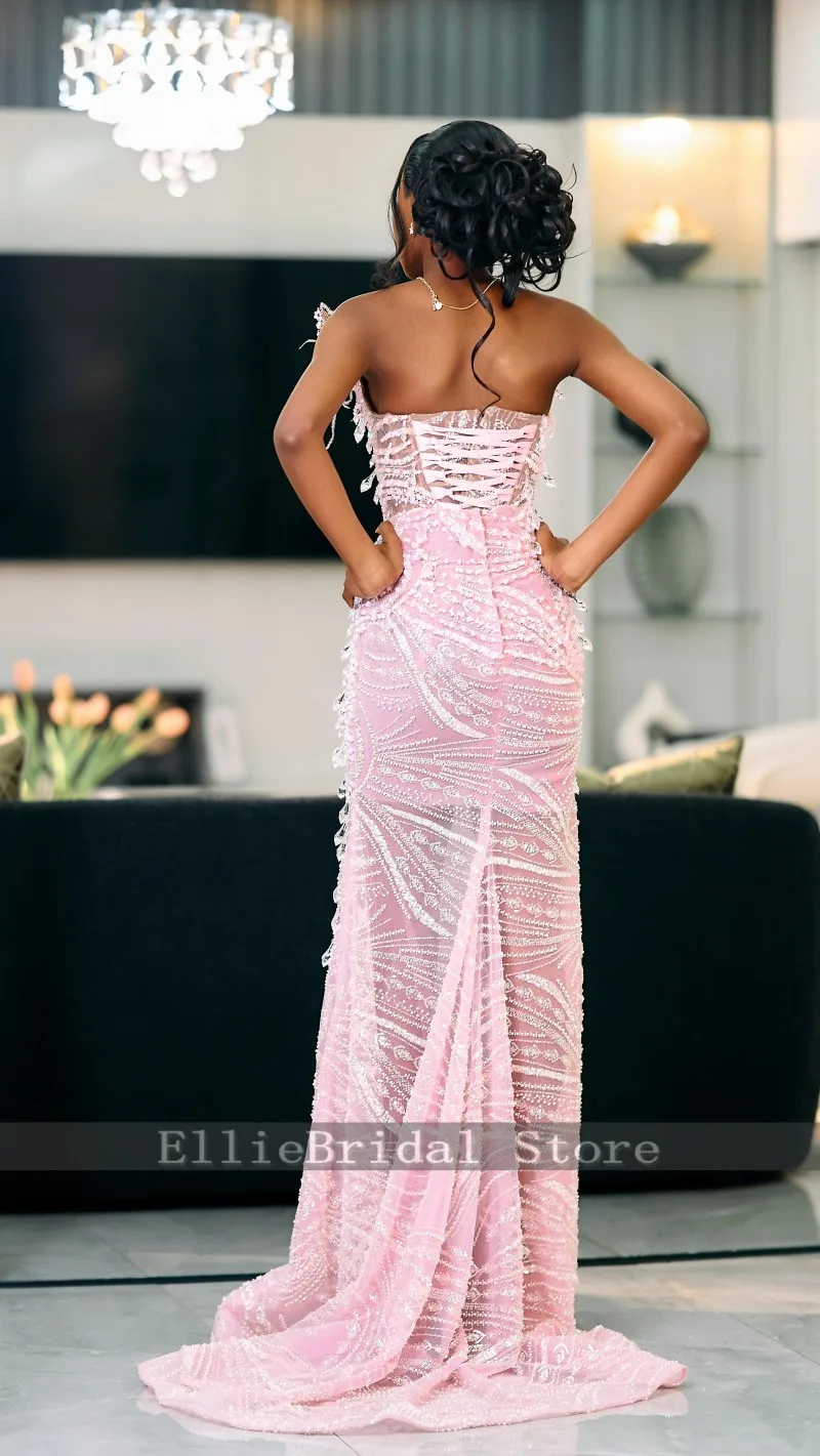 Designer Mermaid Prom Dresses For Black Girls 2026 Strapless Sequin Beading Party Dress African Women Evening Gowns Customized