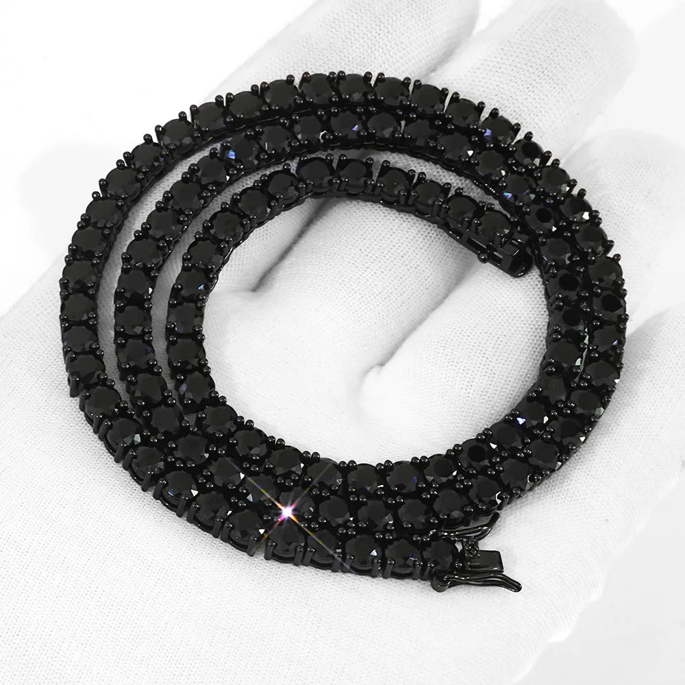 

ESKEEM Wholesale Black CZ Tennis Chain Hip Hop Jewelry Black Plated Iced Out Tennis Bracelet Necklace Men Women