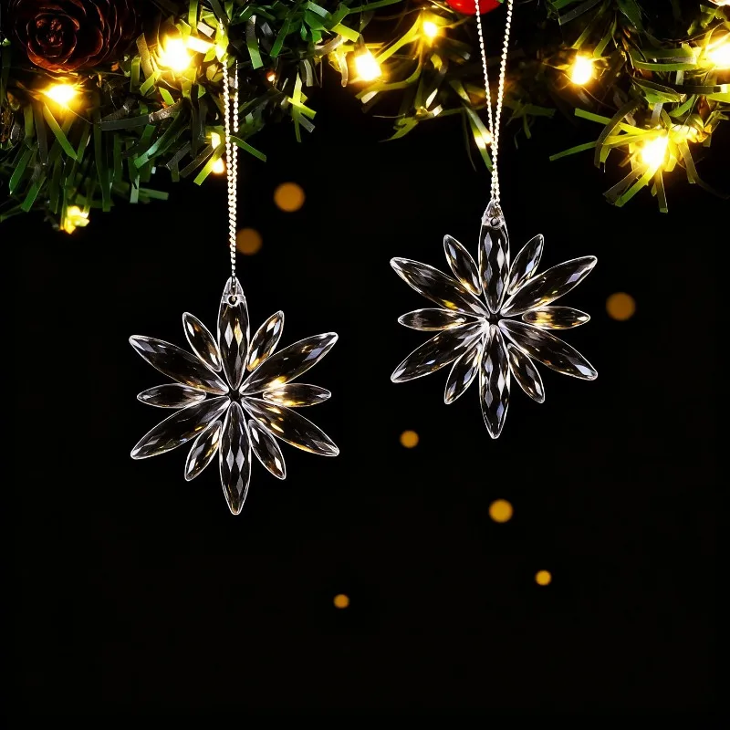 10PCS Acrylic Snowflake Decorations Clear Christmas Ornaments Hanging Gift Tags for DIY Crafts Projects Xmas Tree Home Office Table Decor Winter Holiday Birthday Party Gifts Supplies, Multiple Styles to Choose from