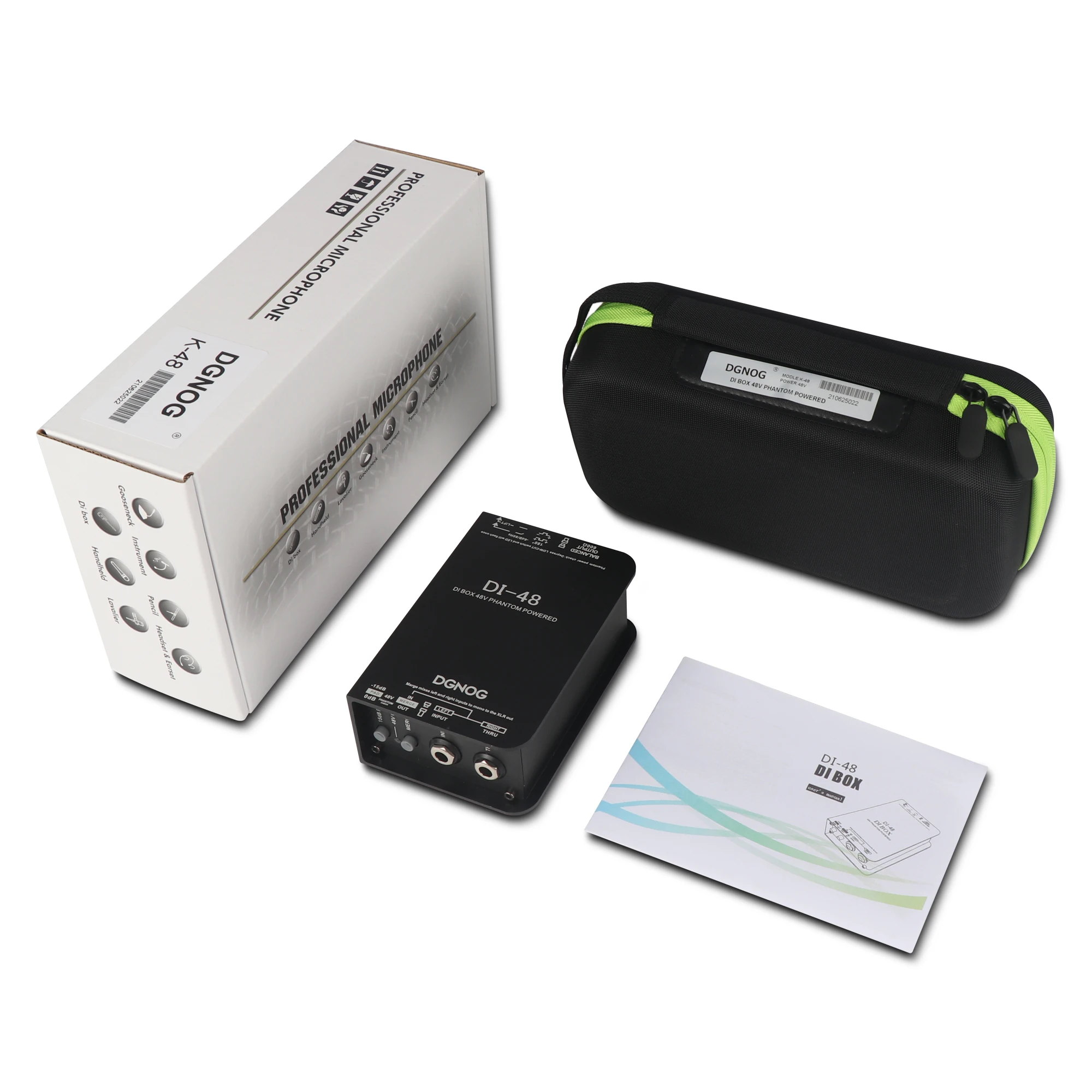 DGNOG DI48 Active Direct Box With 48V Phantom Power -15dB Pad, 180° Polarity Reverse Mix left Right Mono Output DI Direct Box