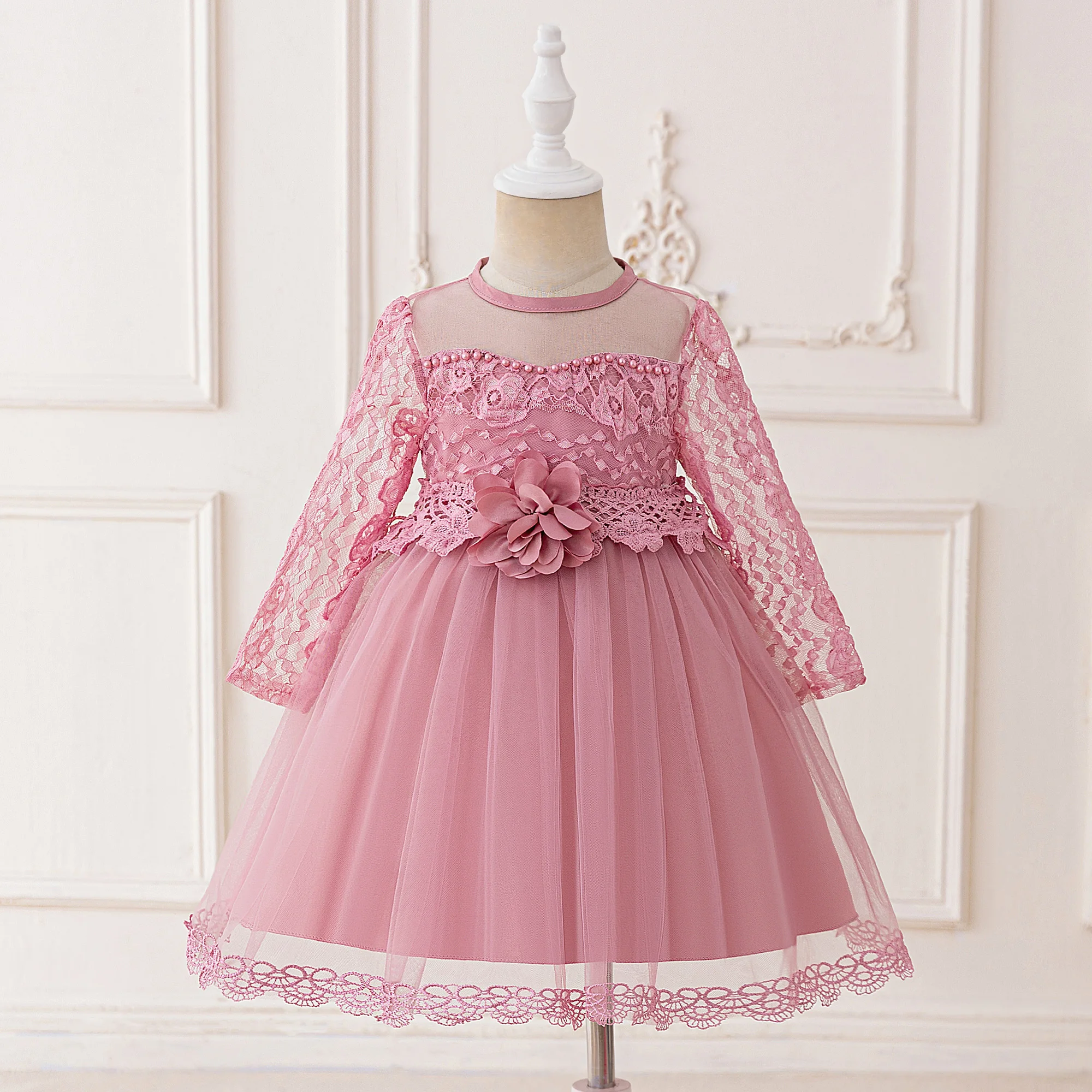 Elegant Baptism Party Girls Dress Long Sleeve Flower Wedding Bridesmaids Birthday Princess Dresses Girl First Communion Vestidos view 3