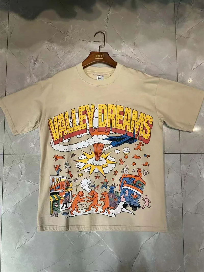 الأمريكية شارع العليا فالي الكرتون طباعة قمصان الرجال النساء القطن الخالص الساخن الحفر خطابات وادي المتضخم تي شيرت #2