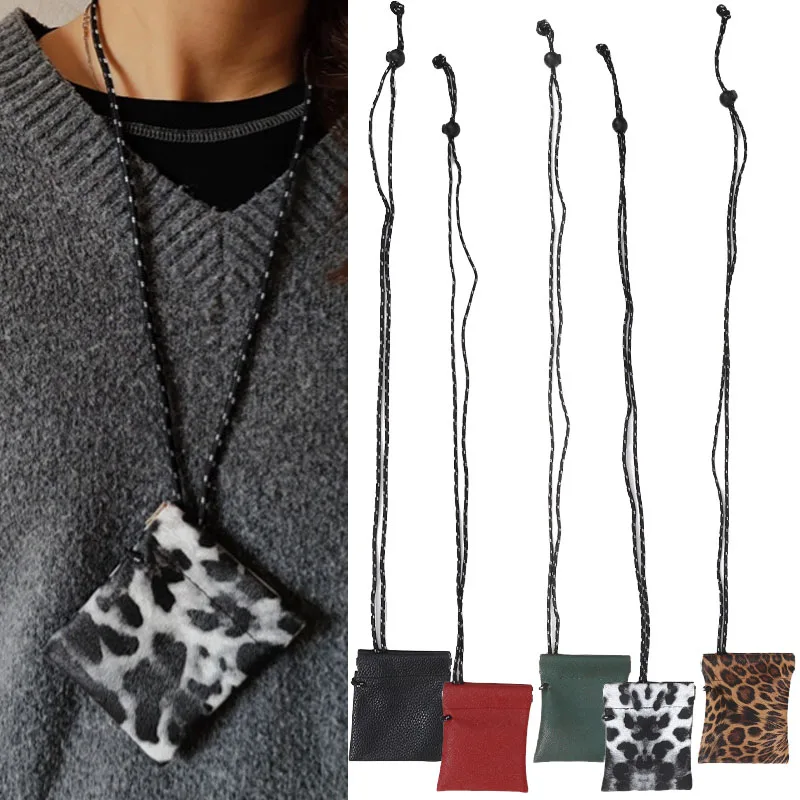 1 قطعة صغيرة الرقبة معلقة محفظة نسائية للعملات المعدنية بولي Leather الجلود سماعة حقيبة التخزين محفظة صغيرة مكافحة سرقة حقيبة مفاتيح صغيرة للرجال والنساء