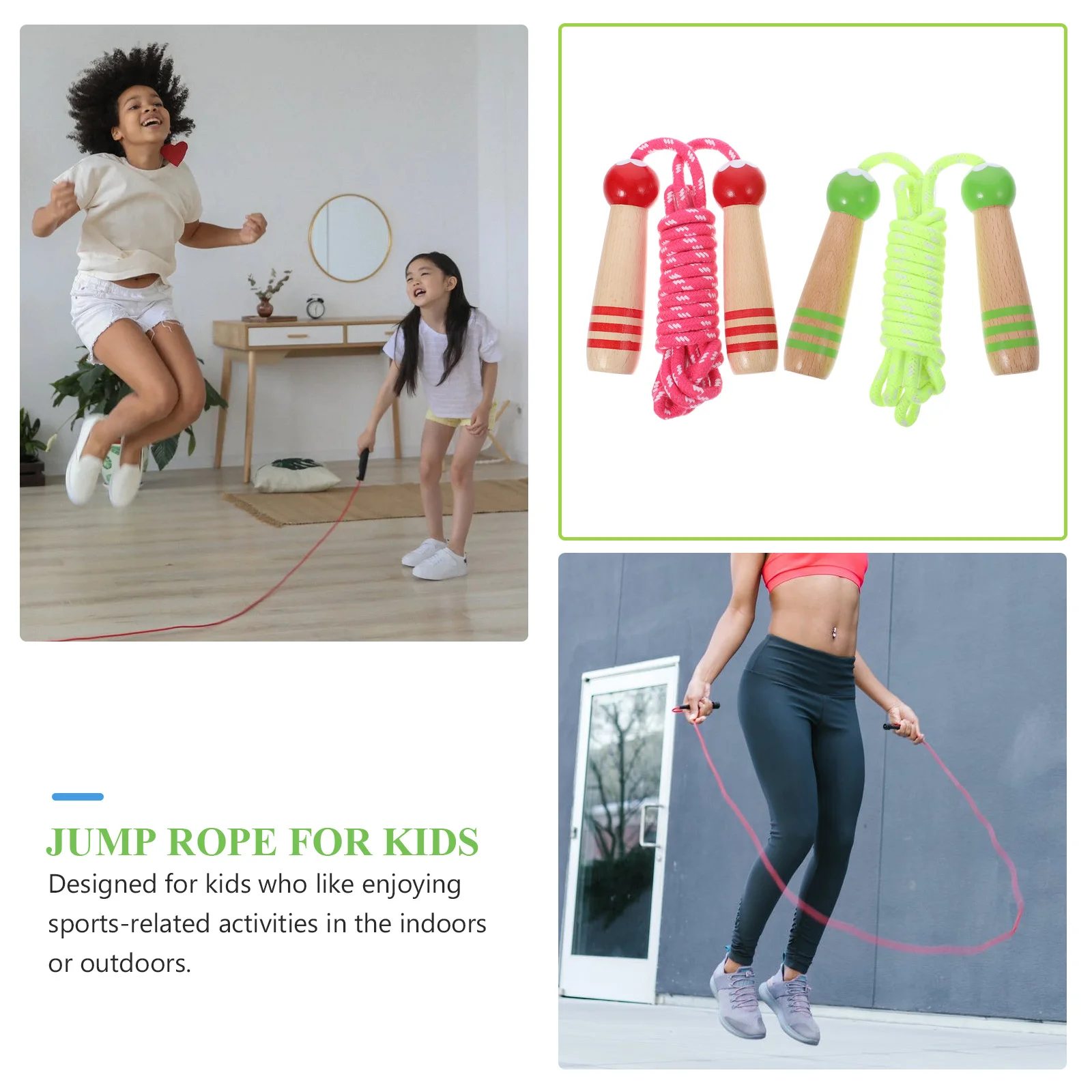 

2Pcs Jump Rope Kids Adjustable Skipping Ropes Wooden Handle Portable Fitness Exercise Jump Rope for Children Balance Rhythm