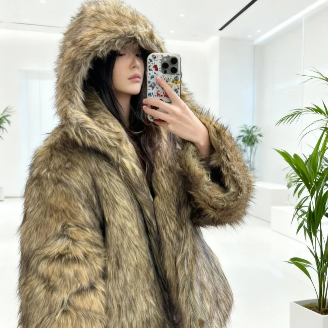 

Thick Faux Fur Coat Women Autumn Winter Large Jacket Overcoat Y2k Turn Down Collar Gothic Punk Coat Warm Jackets Maxi Coats