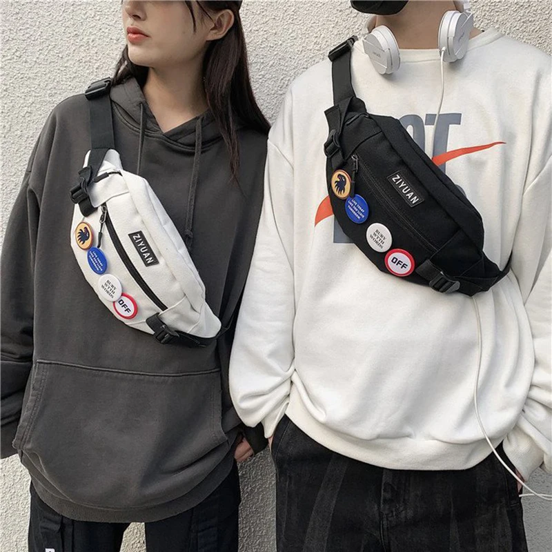 Shoulder Crossbody Bags Small Side Bag Men Women Chest Package Vintage Motorcycle Waist Black Fashion Canvas Black Messenger