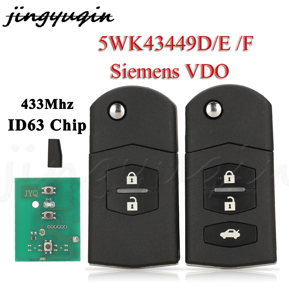 JYQ 5WK43449D 5WK43449E 5WK43449F Flip Car Remote Key 433MHz 4D63 For Mazda M2 Demio M3 Axela M5 Premacy M6 Atenza Siemens VDO