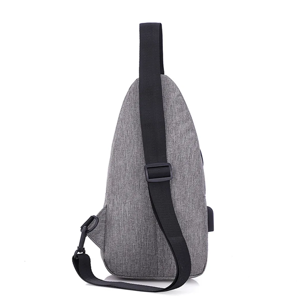 

Men Waterproof Oxford Shoulder Bag Large Capacity Sports Chest Bag Travel Pouch USB Charging Phone Tablet Earphone Grey