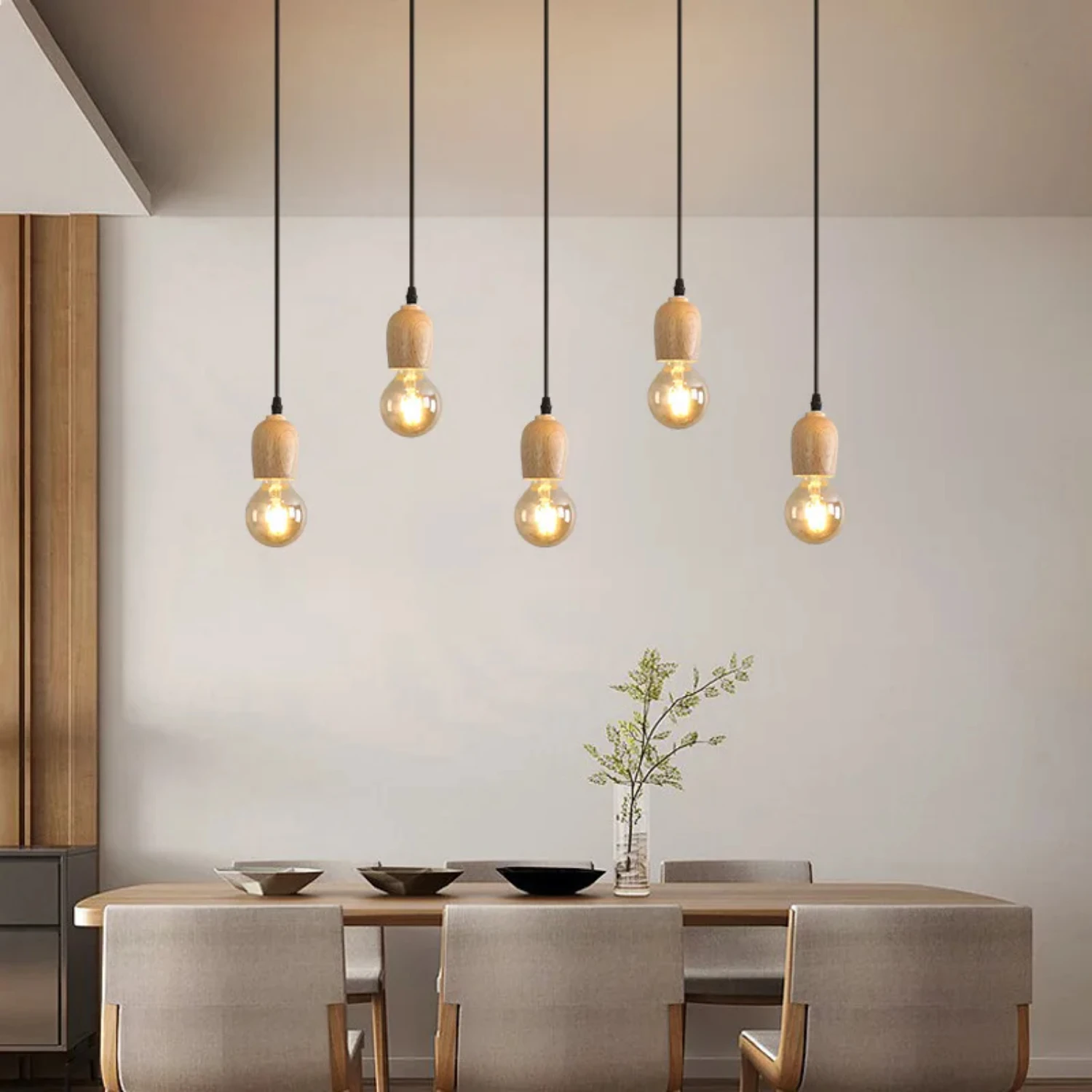 New Nordic Pendant Light restaurant Hanging lamp personality creative clothing store retro solid wood  small chandelier