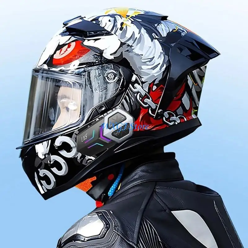 Interkom Helm Sepeda Motor Nirkabel 37JE untuk 10 Pengendara, Konektivitas 2000M, Teknologi Peredam Kebisingan, Tahan Air 2x