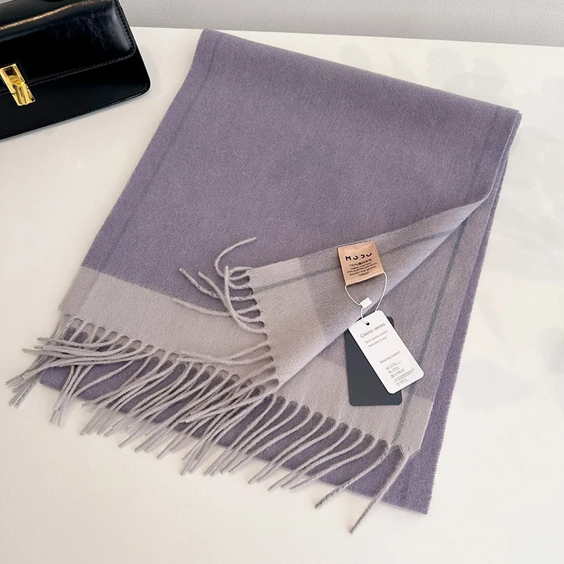 100% Wool Scarf Winter 2023 New Winter Cashmere Solid Color Pashmina Tassel Scarf Wraps Women Girls Her Thicken Warm Shawl Wrap