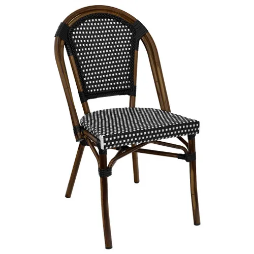 French Bistro Chair Aluminum Bamboo-Look Wicker PE Rattan Stackable Outdoor Cafe Seating 28*1.5mm
