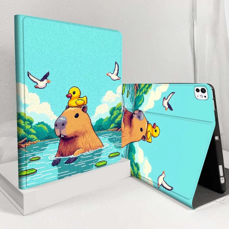 

Чехол для планшета Pixel Capybara Duck Lake для iPad Pro Air 5, 4, 3, 13, 11, 8, 7, 6, 10, 7, 6, 10,5 12,9 10,9