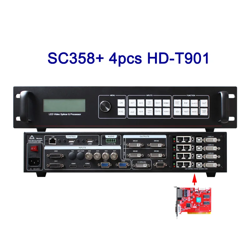 Professional Led Screen Splicing Processor SC358 With 4 PCS HD-T901 Support Huidu System