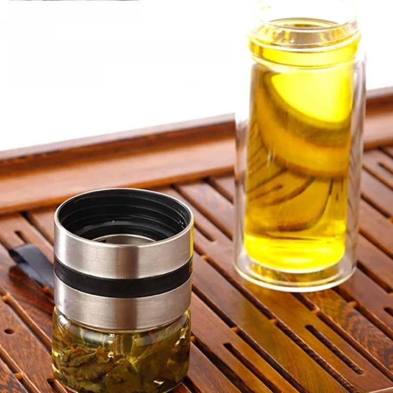 High borosilicate glass tea separator cups Transparent Insulation Tea cups heatresistant Double-Layer Portable Water Cup Infuser