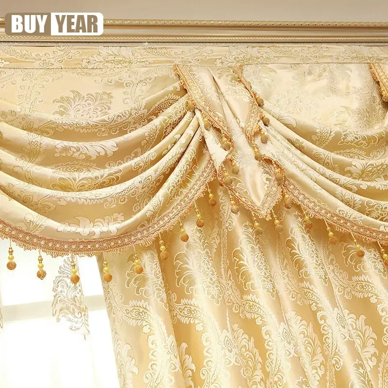 European Luxury Curtains for Living Room Bedroom Gold Jacquard Embroidered Curtain Tulle Windows Home Decor Blackout Custom Size