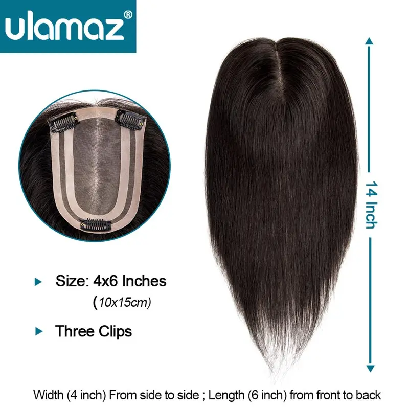 Mono Hair Topper Human Hair 3 Hair Clips Real Natural Hair Wig Straight Women Hairpiece Breathable Hair Topper For Women Wigs
