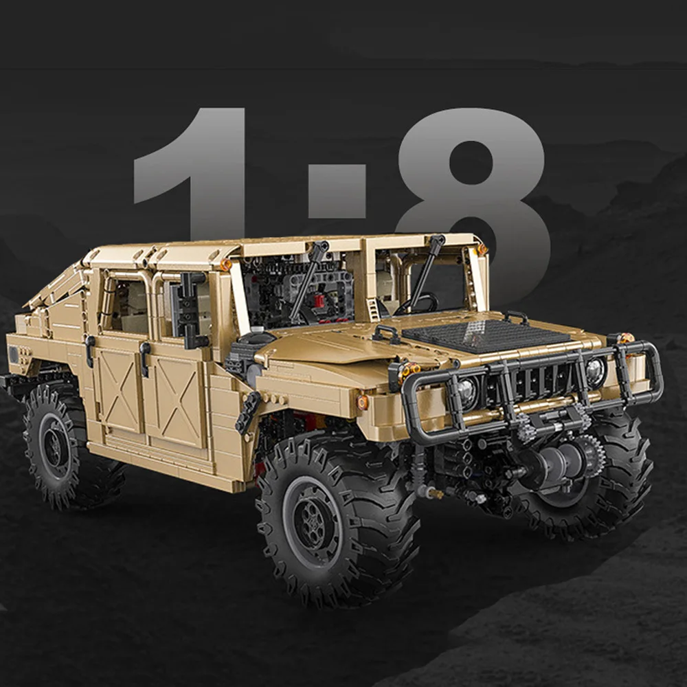 Technical 1:8 Scale Modern Military Vehicle 4x4 Armored Humvee ORV Building Block Construction Model Brick Car Toy For Gifts