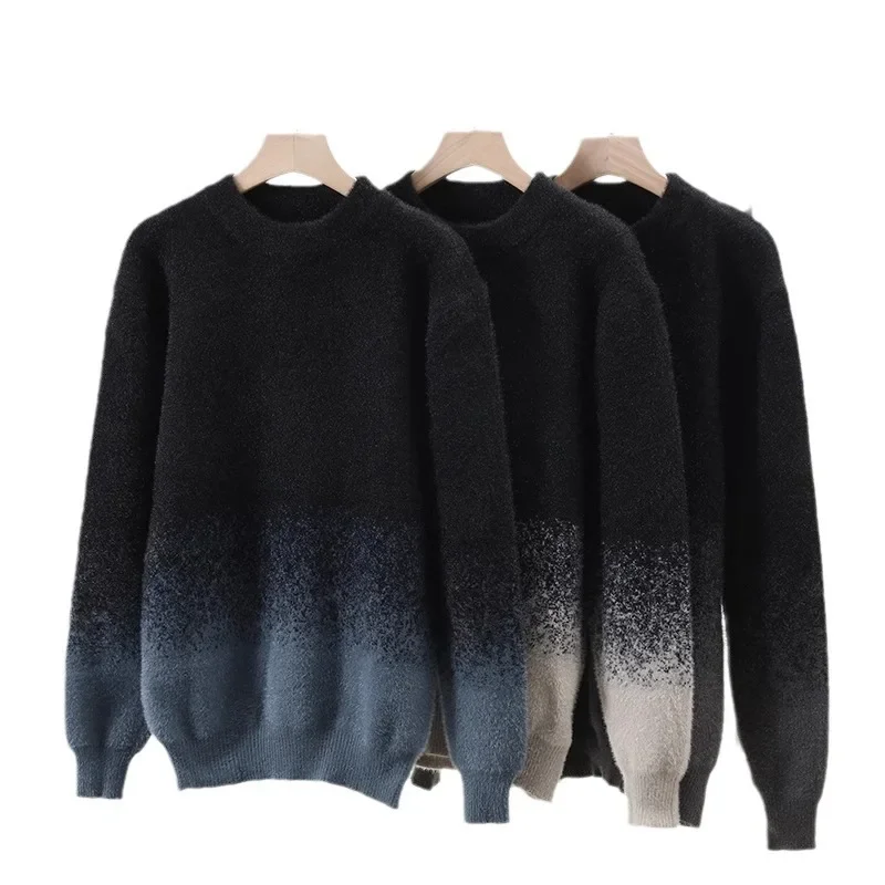 Men Mock Neck Pullovers Knitted Sweater New Fashion Man Outwear Gradient Casual Sweaters Male Loose Pullovers Winter Clothing 2X