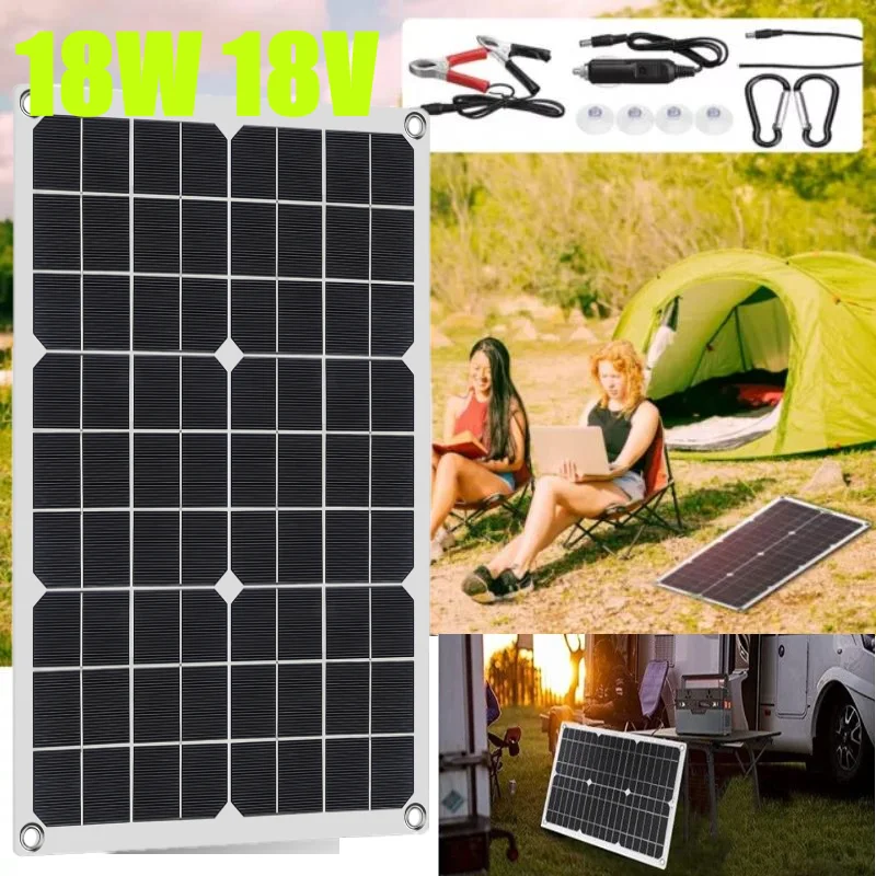 PowMr 18W Portable Solar Panel Flexible 18V System Mono USB Charger Port with Solar Battery Charger Outdoor Camping Hiking Power