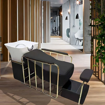 Modern barber shop shampoo bed high-end hair salon ceramic basin semi-recumbent flushing bed