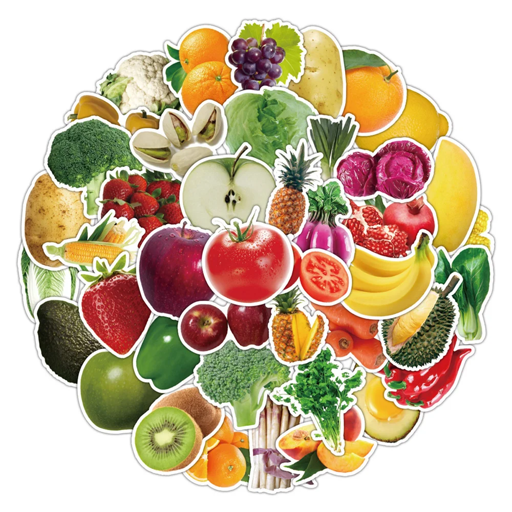 50PCS Trendy Green Fruits and Vegetables Personalized Graffiti Stickers Creative Waterproof Removable Refrigerator Skateboard G