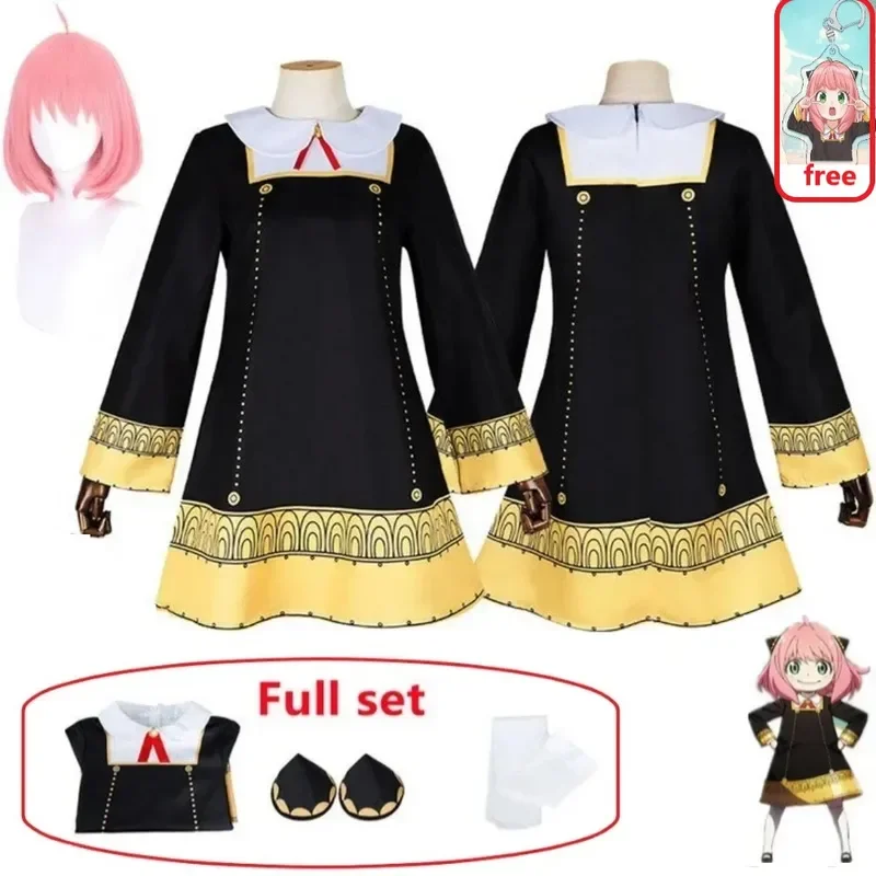 Anime Spy X Family Anya  Forger Cosplay Dress and Wig  Adult Kids Clothing Including Socks Horn Headgear Halloween Suits