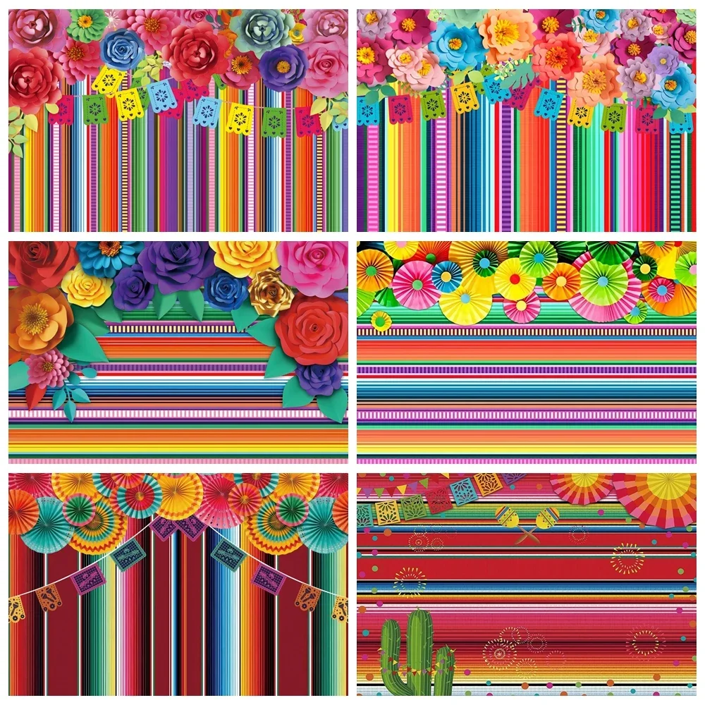 Mexican Fiesta Party Backdrop Colorful Flower Cinco De Mayo Carnival Festival Kids Birthday Wedding Photography Background Decor