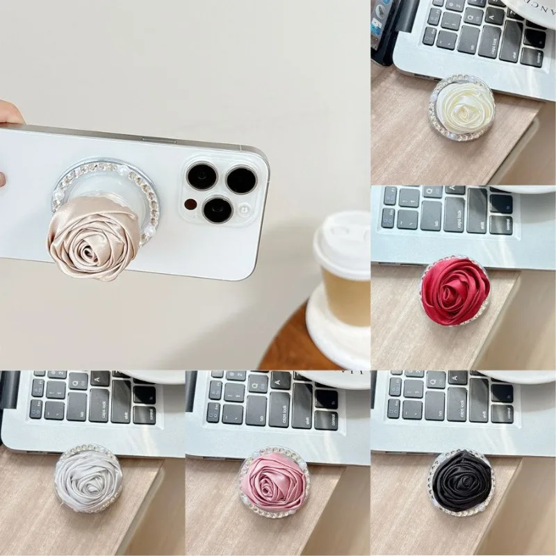 

Корейский стиль, ткань, камелия, стразы, магнитная ручка для телефона, держатель для Pad Magsafe, выдвижная подставка для телефона, аксессуар для телефона