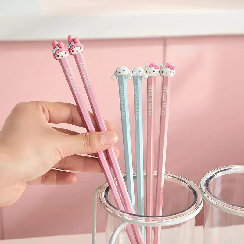 Sanrio Hello Kitty Cute Alloy Chopsticks Matte Texture Anti Slip High End Household Tableware Anti Mold Children's Products