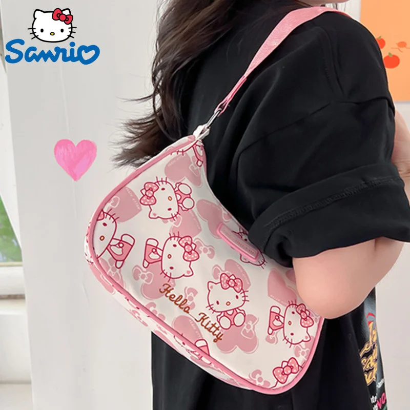 Sanrio Hello Kitty Kuromi Melody Pink Hobo Underarm Bag Women's Small Handbag Sweet Shoulder Bag For Girlfriend Birthday Girls