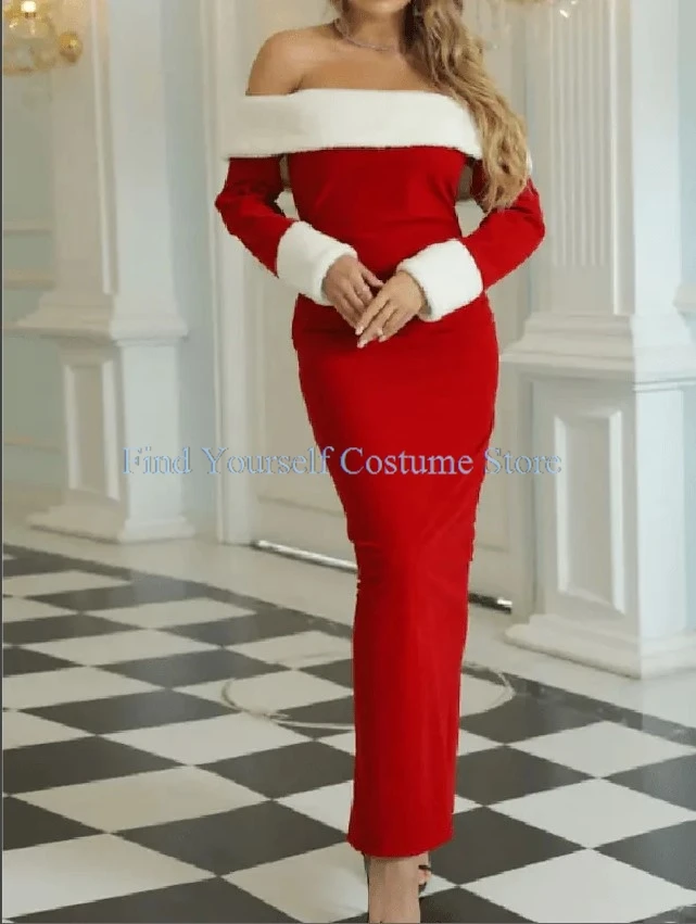 Women Mariah Cosplay All I Want for Christmas Theme Party Red Outfit Costume Dresses Xmas Funny Roleplay New Year Clothes