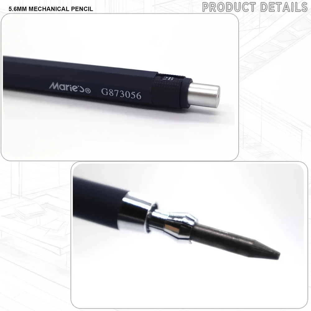 5,6mm Mechanischer Druckbleistift mit Automatischer Kupplung, Bleistifthalter für Künstler und Handwerker, Inklusive 6 Stück 8B-Ersatzminen, S – Detail 5