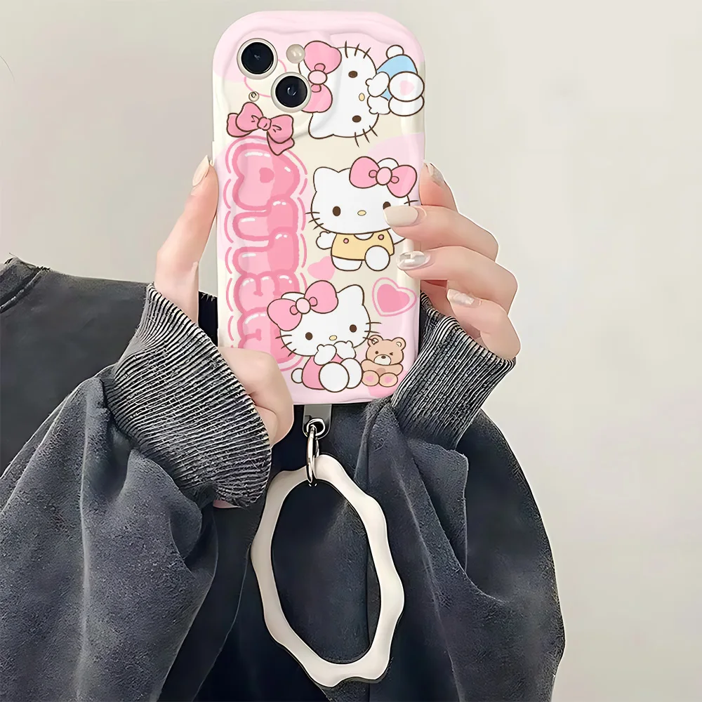 Y2k مرحبا كيتي مع سوار قضية الهاتف لسامسونج غالاكسي M16 A56 A36 A26 A35 A55 A25 A05s A15 A54 A34 A24 A14 A73 A53 4G 5G