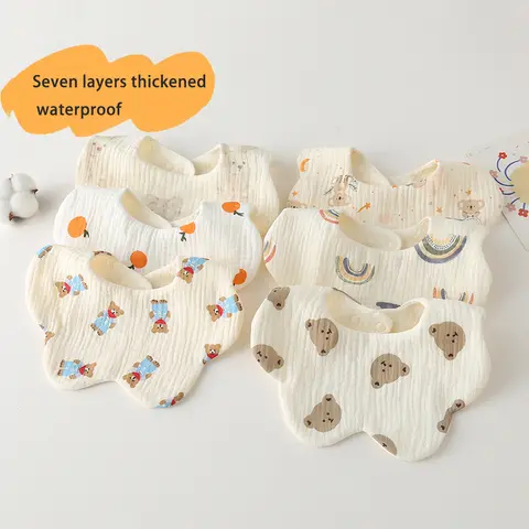 새로운 두꺼운 7 레이어 코튼 방수 아기 Bibs 귀여운 인쇄 타액 수건 신생아 Burp Cloths for Boys Girls Feeding Drool Bib