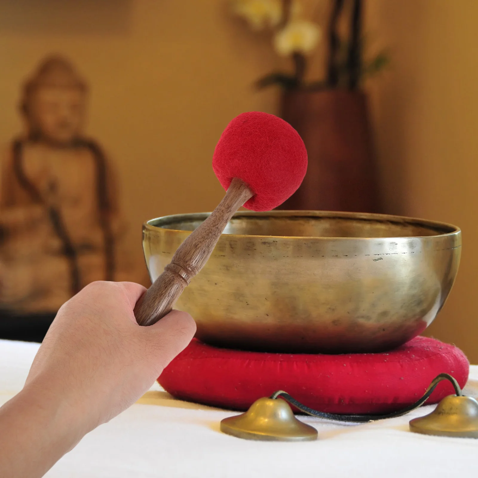 

Thick Wool Felt Singing Bowl Mallet Wooden Handle Full Moon Buddha Sound Bowl Striker Comfortable Grip Meditation Wooden Stick