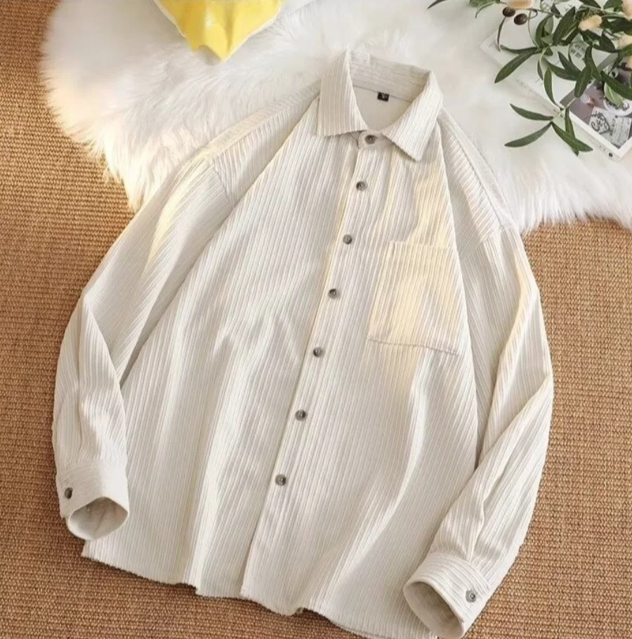 Spring and Autumn 2026 Fashion Casual Single Breasted Men's Thick Long Sleeve Shirts Japanese Retro Loose Corduroy Shirt Jacket