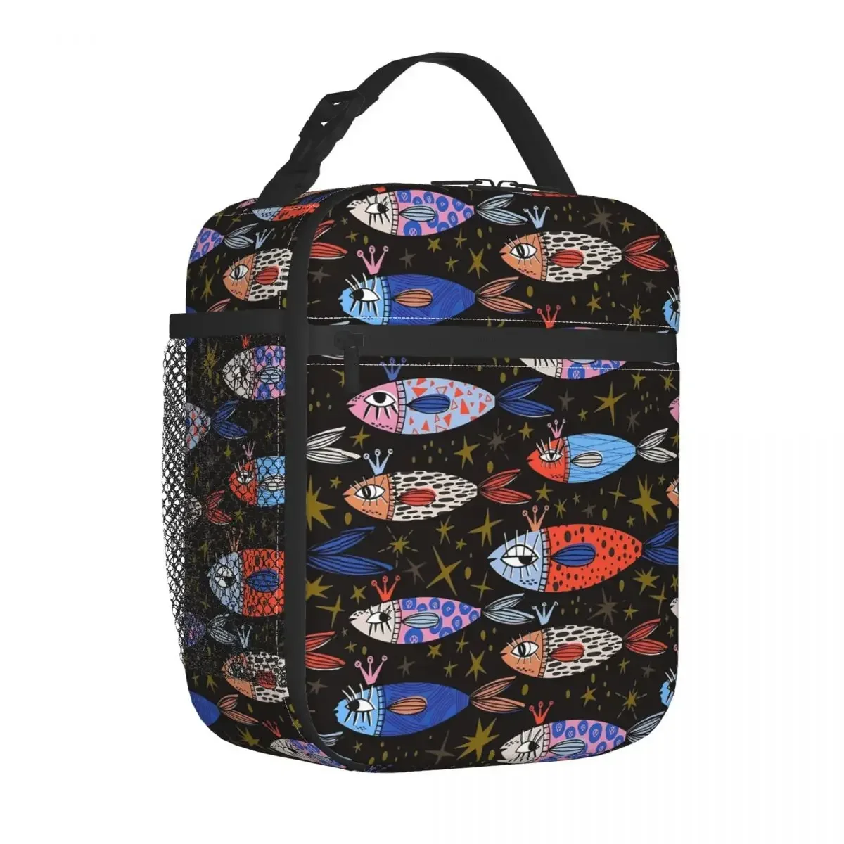 

Fish Pattern Lunch Bag Cartoon Graffiti Picnic Lunch Box For Girls Casual Print Thermal Tote Handbags Oxford Portable Cooler Bag