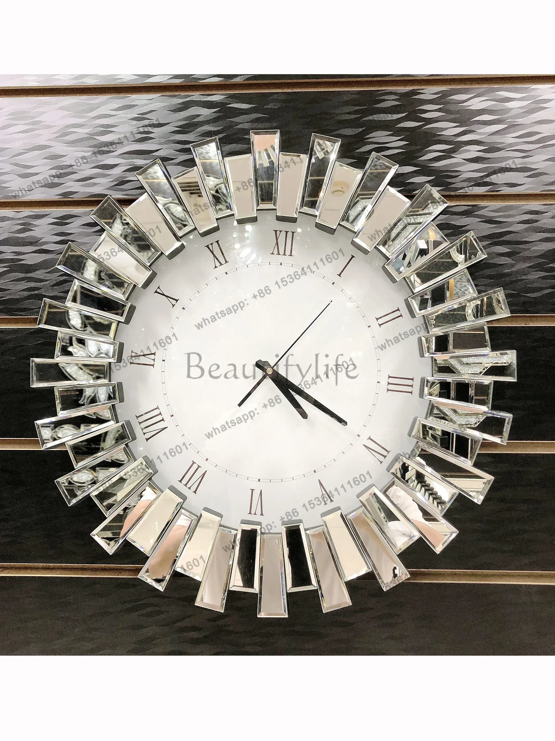 jj4  Fashionable Restaurant Home Light Luxury Decorative Clock Creative Mirror Sticker Silent Clock Sun Movement