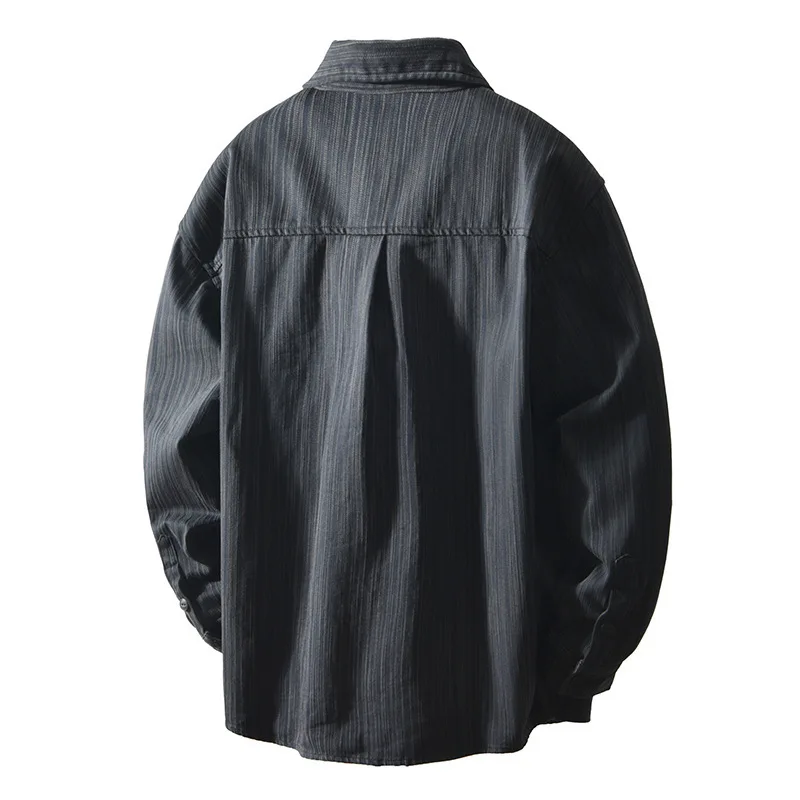 سترة مخططة مصبوغة بغزل ثقيل الوزن للرجال - قمصان عمال كلاسيكية مستوحاة من اليابانية طراز 2025 خريف أمريكي عتيق 4XL #4